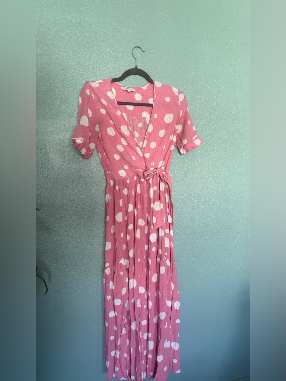 FRNCH pink polka dot wrap dress